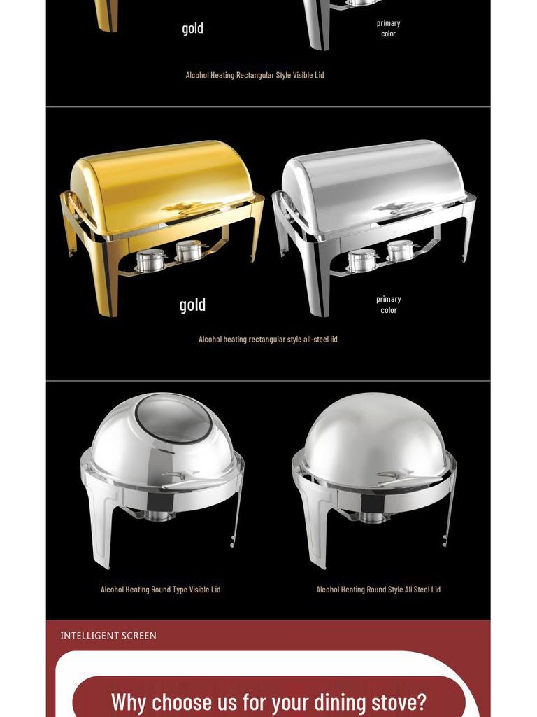 Gold-Plated Stainless Steel Chafing Dish with Glass Lid
