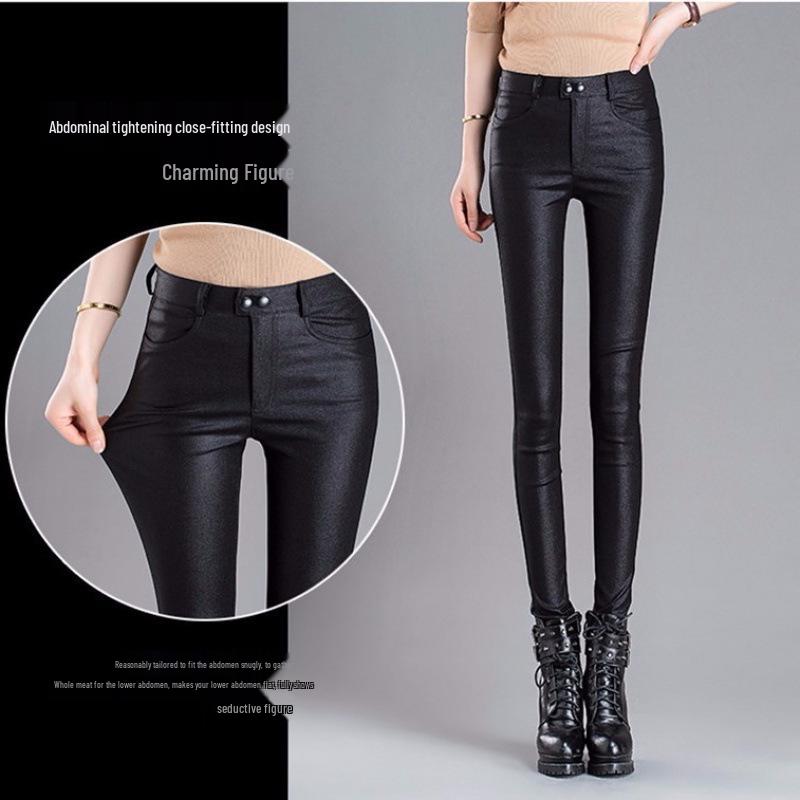 Women's High Waist Plus Velvet Stretchy Pencil Pants - Frosted Matte, Skinny Fit Base Layer for Autumn & Winter