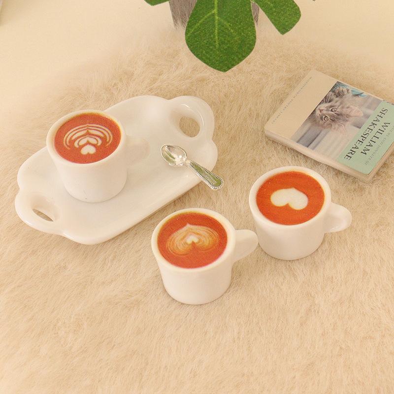 3Pcs/Set 1:12 Dollhouse Miniature Simulation Coffee Cup Spoon Tray Coffee Tray Living Scene Model Kitchen Tableware Decor Toys