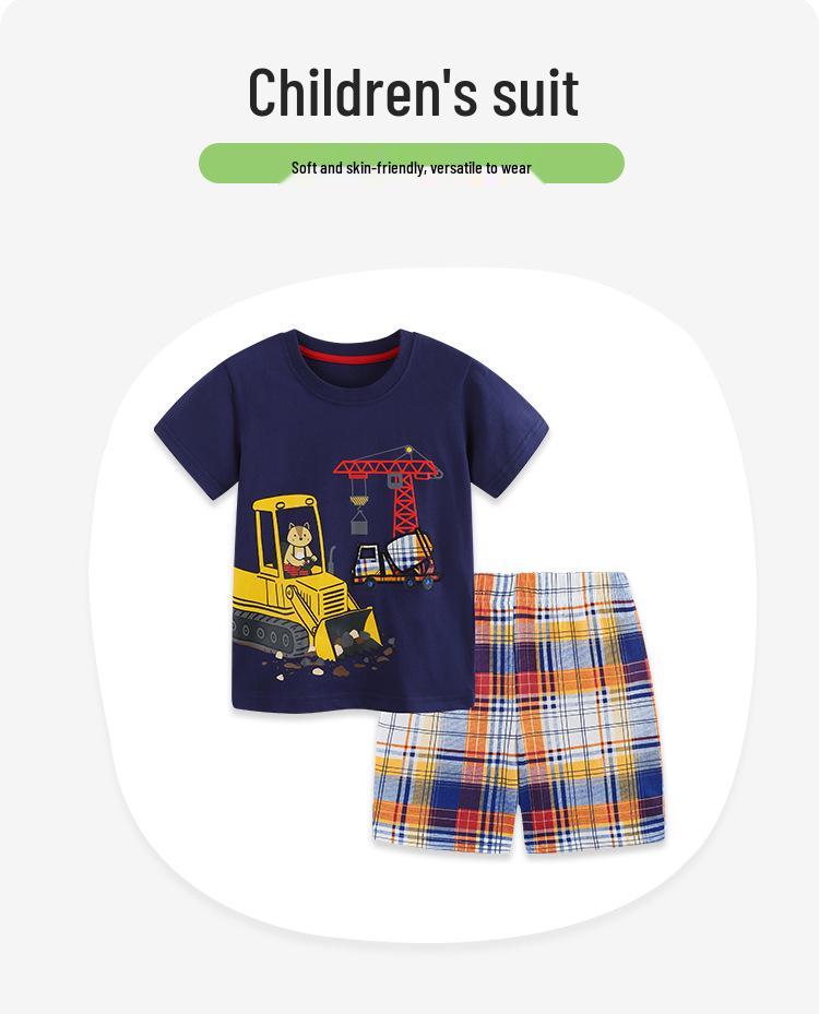 European Style Boys' Construction Vehicle Print Shorts Set - New Summer Arrival Two-Piece Set