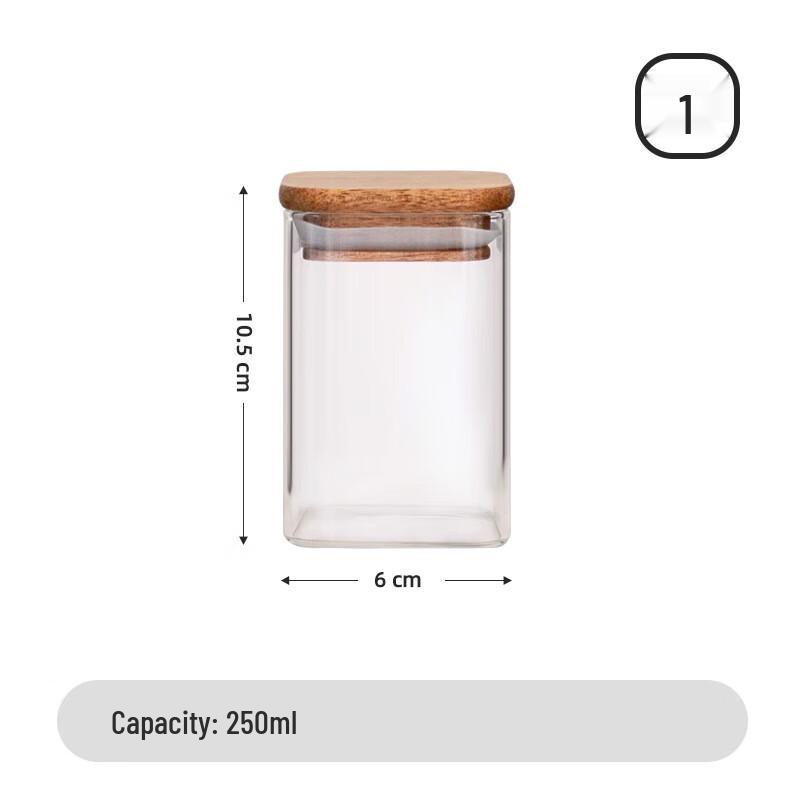 Square Glass Storage Jar with Wooden Lid 250ml