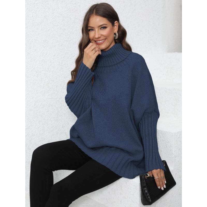 Women's Fall/winter Pullover Knit Solid Color Turtleneck Lapel Sweater