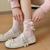 Lolita Kawaii Women Socks Bow Sweet Girls Cute Ruffle Socks Women Japanese Style Solid Color Black White Gray Long Socks Sox