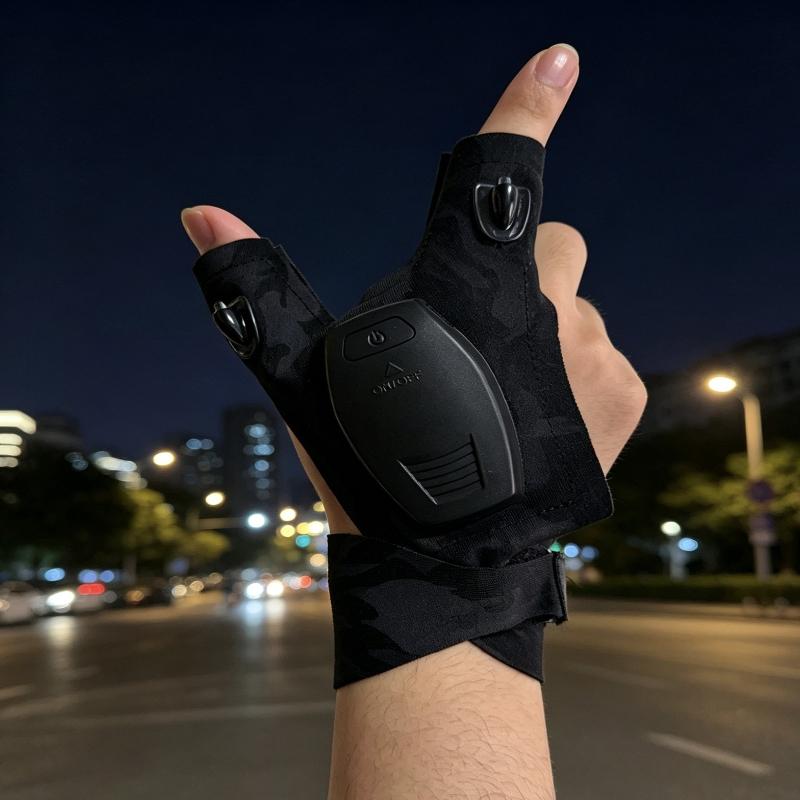 1Pc Rechargeable Fishing Gloves Led Flashlight Luminous Outdoor Breathable Lighting Repair Gloves, Finger Lights