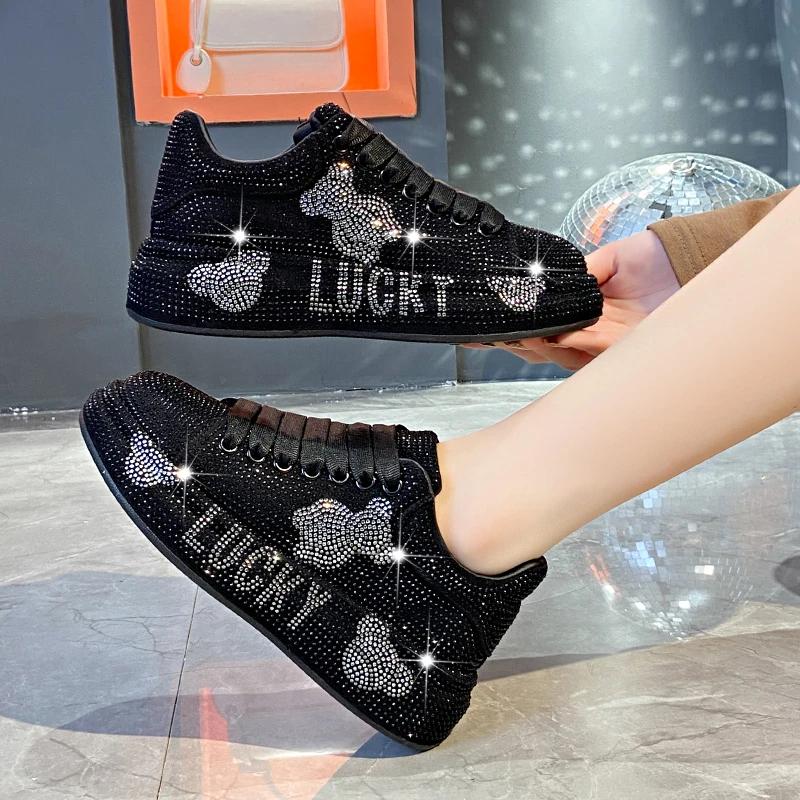 Modă 5CM Primăvară Toamnă Piele Naturală Pantofi Dama Stil Modă Pantofi cu Platformă Platforme Adidași Tide Shine Bling Pantofi cu Strasuri