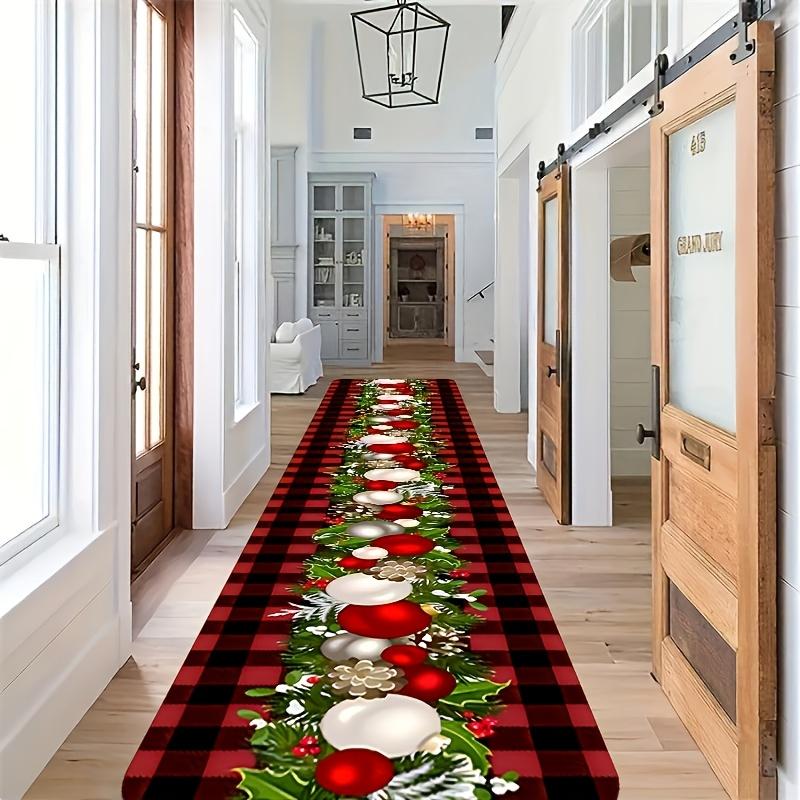 1Pcs Festive Christmas Plaid Non-Slip Washable Area Rug Runner for Cottage, Home, Kitchen & Bedroom