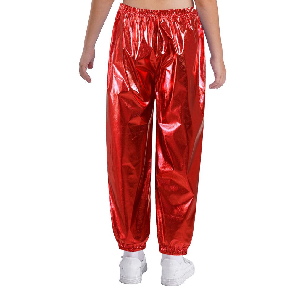 Unisex Kinder Metallische Hosen Elastischer Bund Glänzende Hosen Jazz Tanz Cheerleading Bühnenauftritt Hosen
