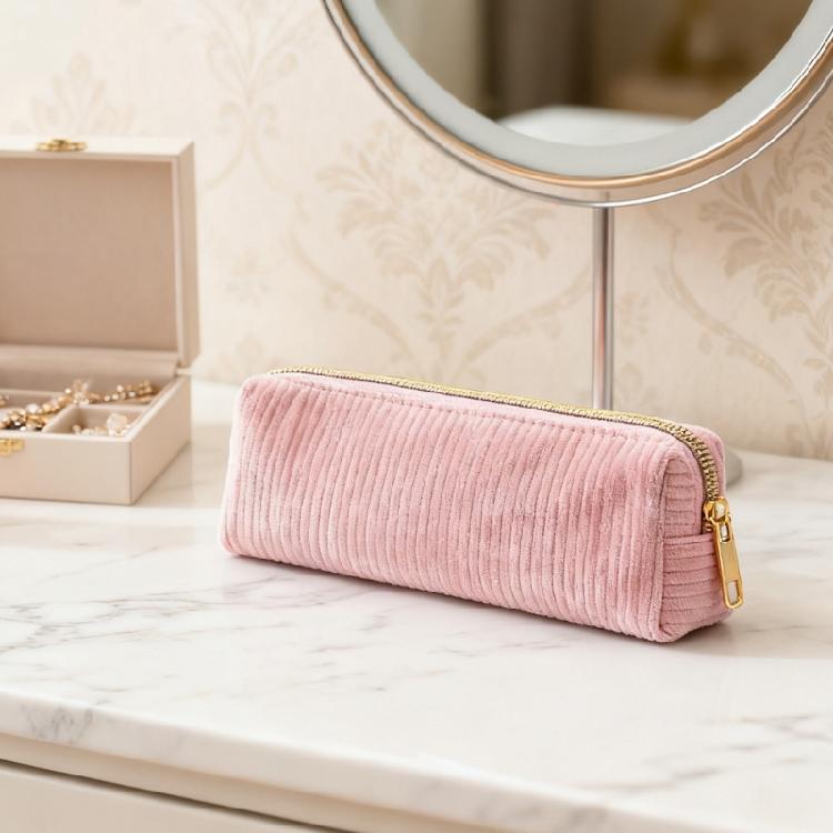 Zippered Closure Pencil Case Light Weight Corduroy Pencil Bag Portable Art Supplies Organiser Pouches For Kid Student