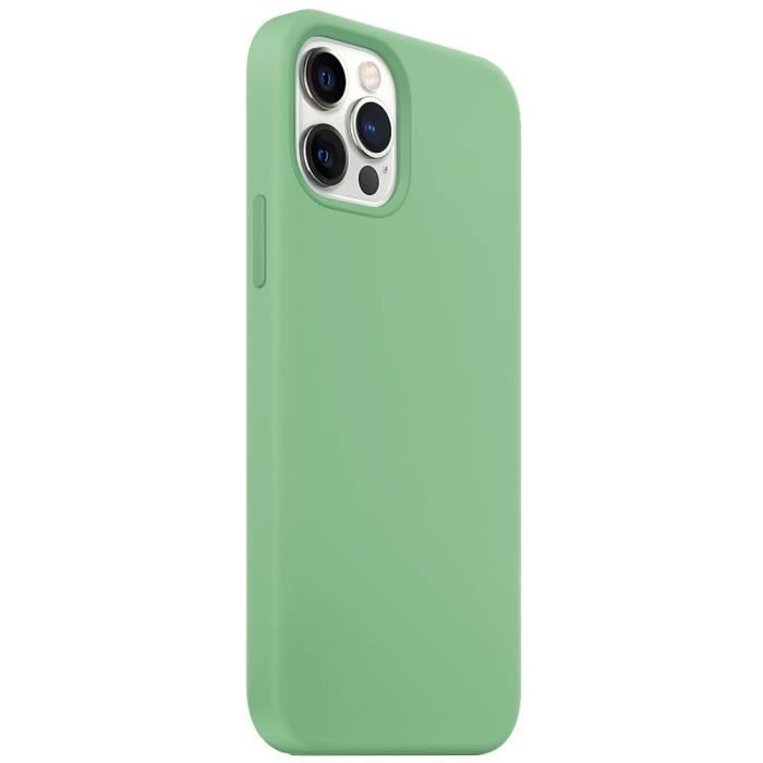 Coque et Verre Trempé - E.F.CONNECTION - pour iPhone 12 (6,1") - Silicone Liquide - Antichoc - Vert