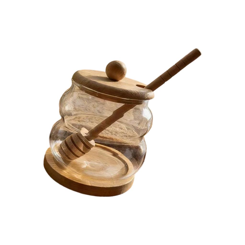Shatterproof High Borosilicate Glass Storage Jar Clear Honeys Storage Container With Wooden Mixer and Lid For Kitchen