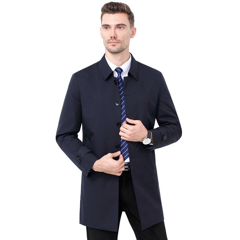 Cortavientos de seda de morera para hombre otoño e invierno mediana edad longitud media abotonado chaqueta de hombre casual solapa abrigo de papá