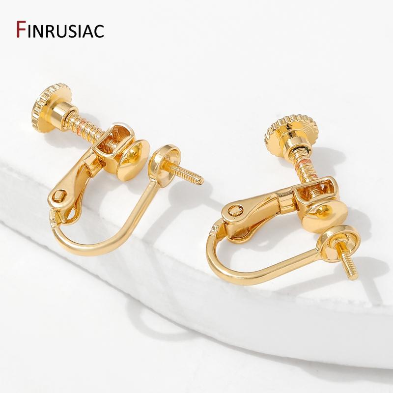 14K Gold Plated Brass Round Head Screw Ear Clips,DIY Handmade Clip On Earrings Parts No Pierced Ear Clips Jewelry Findings
