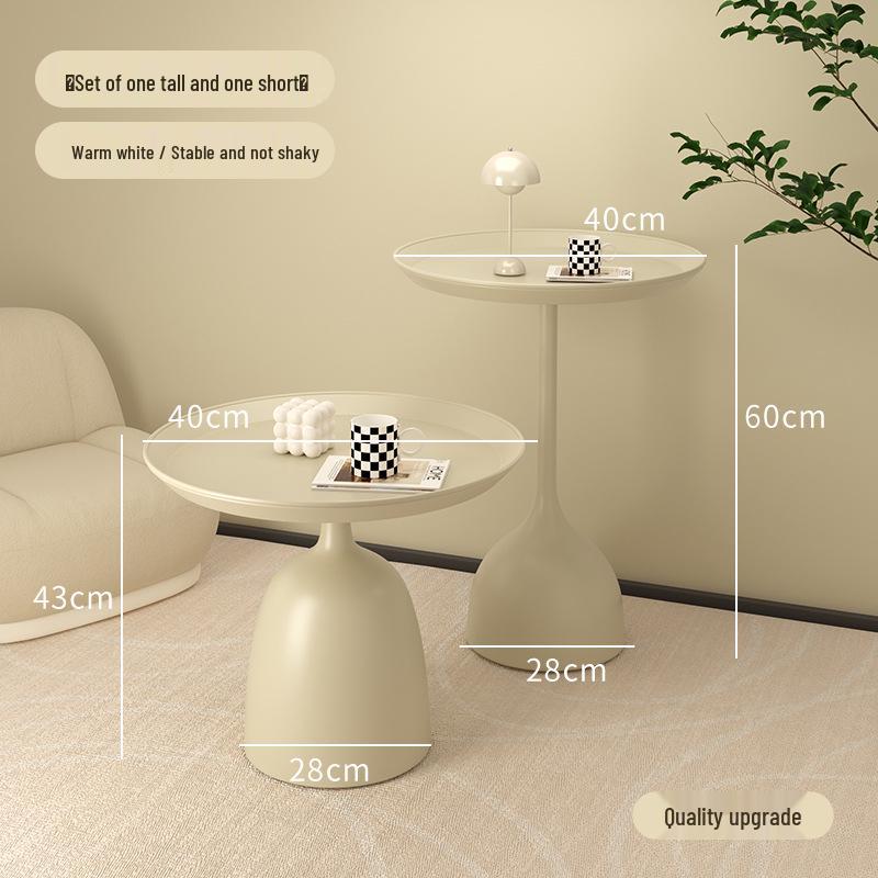 Modern Minimalist Round Side Table - Small Coffee/Sofa Table with Wrought Iron Storage Cabinet