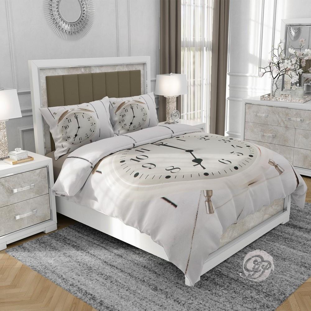 3D Baumwollsatin Bettwäsche 160x200cm CLOCK