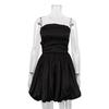 Women's Solid Ruched Satin Strapless Puff Ball Mini Dress Elegant Party Cocktail Dress