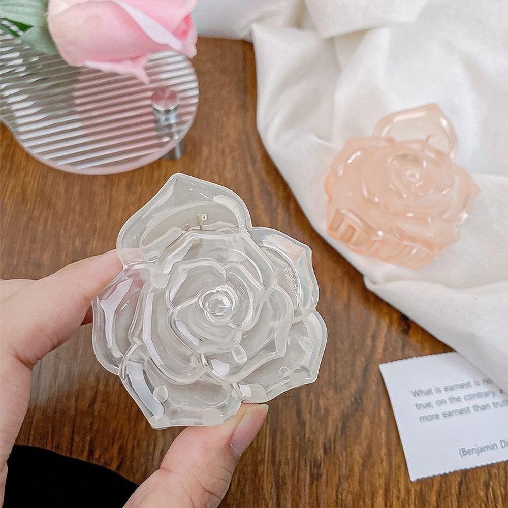 Fashion Design Flower Hair Clip Transparent Acrylic Hair Claw Retro Rose Hair Claw  Beach Vacation