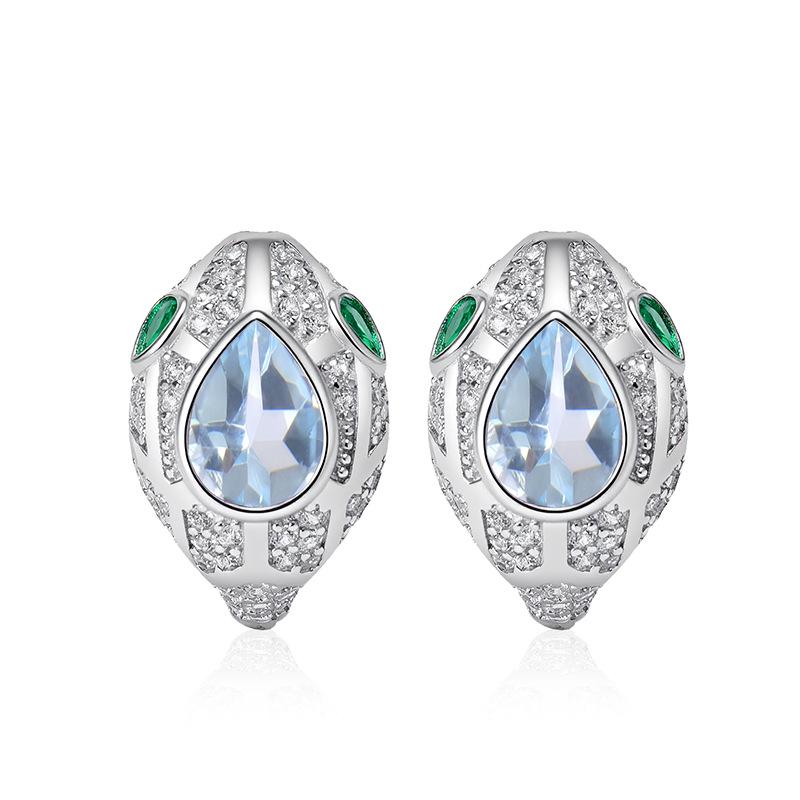 S925 Silver Snake Earrings with Natural Crystal/Topaz/Peridot/Garnet, Luxury Jewelry for Women