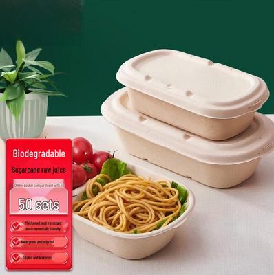 Degradable Sugarcane Pulp Double Compartment Lunch Box (50 Sets)