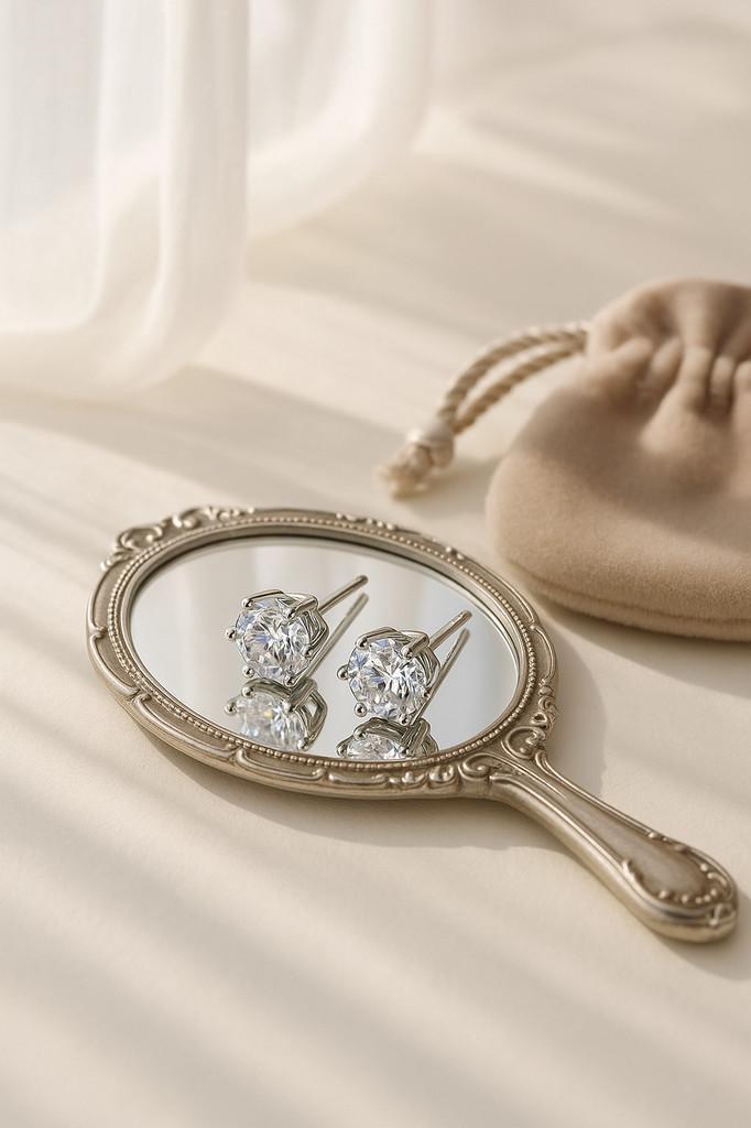 Bamoer 925 Sterling Silver CZ Stud Earrings Platinum Plated Six Prong Round Cubic Zirconia Hypoallergenic Earrings for Women