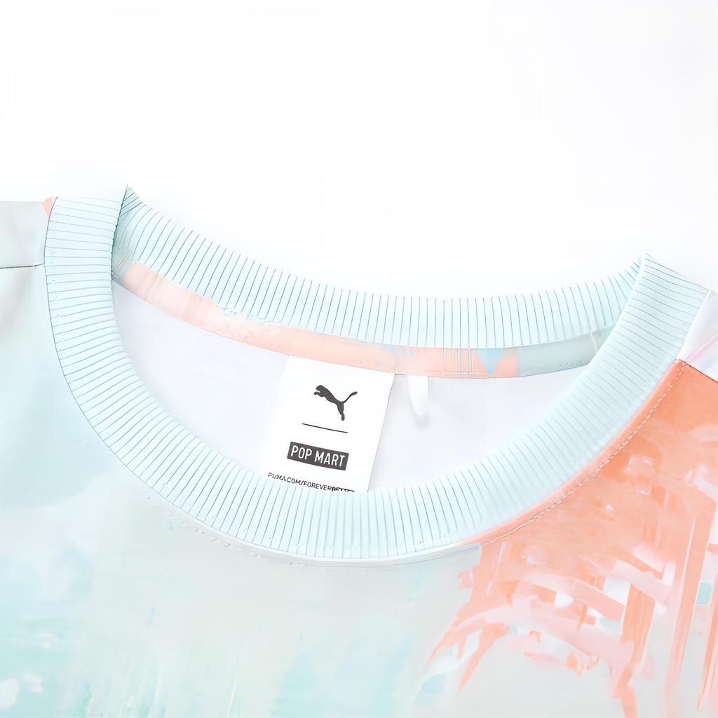 Puma X Pop Mart Collaboration Loose Short Sleeve Breathable T-Shirt Women Tops White All-Over-Print 534819-99