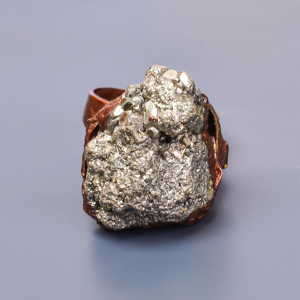 Friendship Day Sale Pyrite Druzy Gemstone Copper Statement Eternity Promise Ring V-12