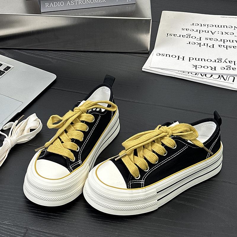 6 Blue and White Porcelain Summer Breathable Low-top Canvas Shoes, New Female Students Thick-soled Breathable Casual Board Shoes