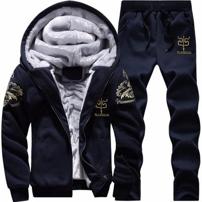 Tracksuit Men's Set Winter Running Two Piece Sets Cotton Inner Fleece Thick Hooded 2PC Jacket Pants Sport Jogging Suits