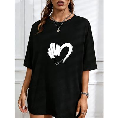 White T Shirt With Heart And Hand Print For Casual Wear