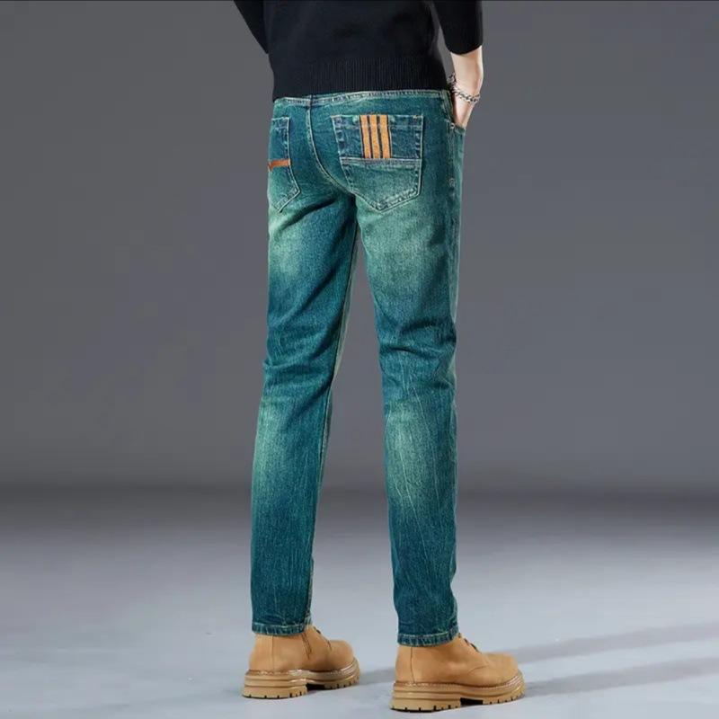 Hong Kong High-end Green Jeans Men's Spring and Autumn New Slim-fitting Elastic Pants Versatile Straight Trousers