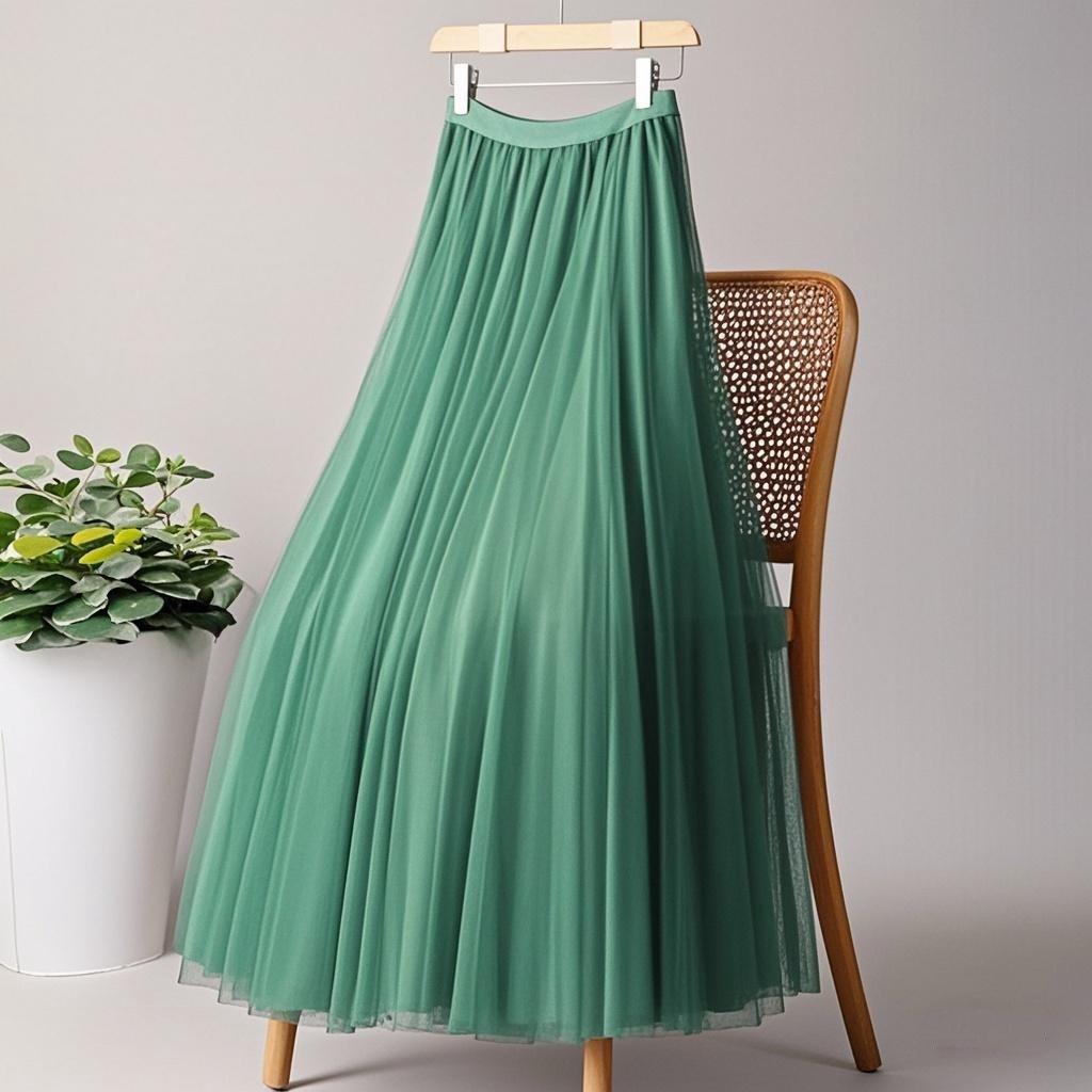 Netzrock für Damen, elastisch, hohe Taille, einfarbig, langer Rock, eleganter Bubble-Petrol-Rock, atmungsaktiv, bequem, leicht, Ballett-Maxirock für den Sommer