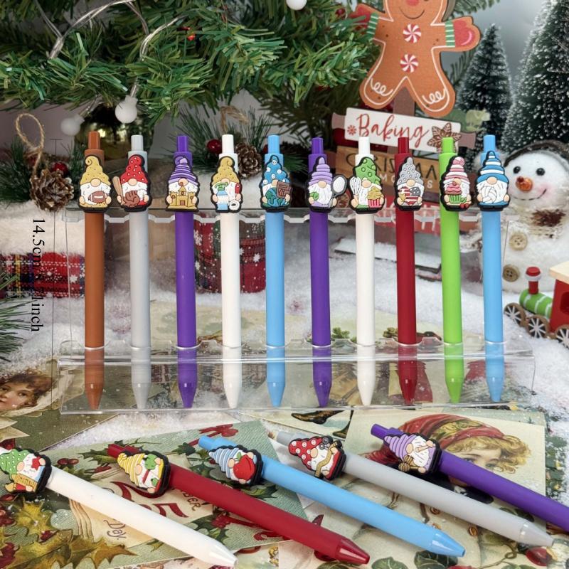 10Pcs Christmas Doll Shape Patch Pressable Ballpoint Pen School Office Supplies Prize Gift Writing Tools Holiday Gift Novelty Stationery Teacher Party