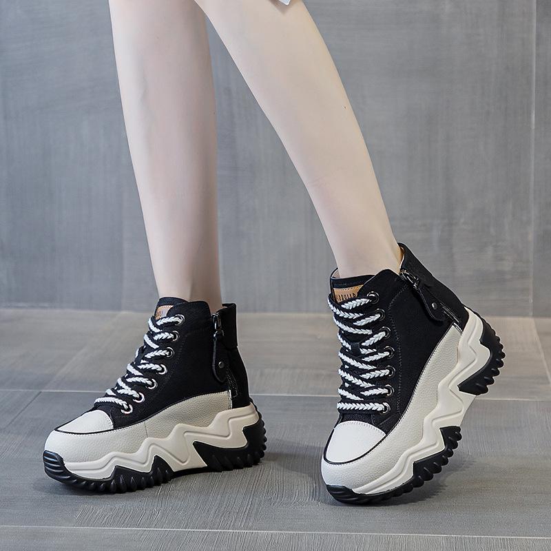 677 Damen 7CM Versteckter Absatz Echtes Leder Plateau Schuhe - Frühling 2025 Koreanischer Stil