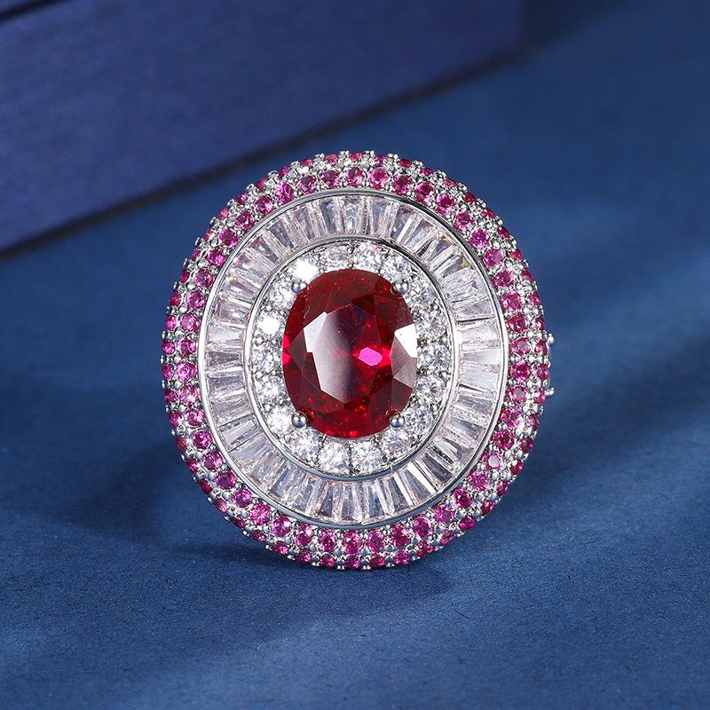 

Wish2026 new European and American fashion simulation red corundum heavy industry luxury inlaid oval set 8 * 10
