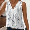 Sommer Neue Ärmellose Druck V-Ausschnitt Freizeithemden für Damen Mode Tops Elegant Vintage Slim Pullover Weiße Blusen Damen Einfache Damenbluse 26513