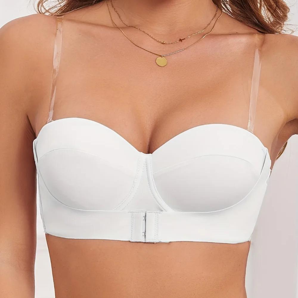 Women's Strapless Underwear 1/2 Cup Sexy Front Buckle Push Up Bra Banquet Invisible Slip-proof Brassiere Detachable Strap Tops