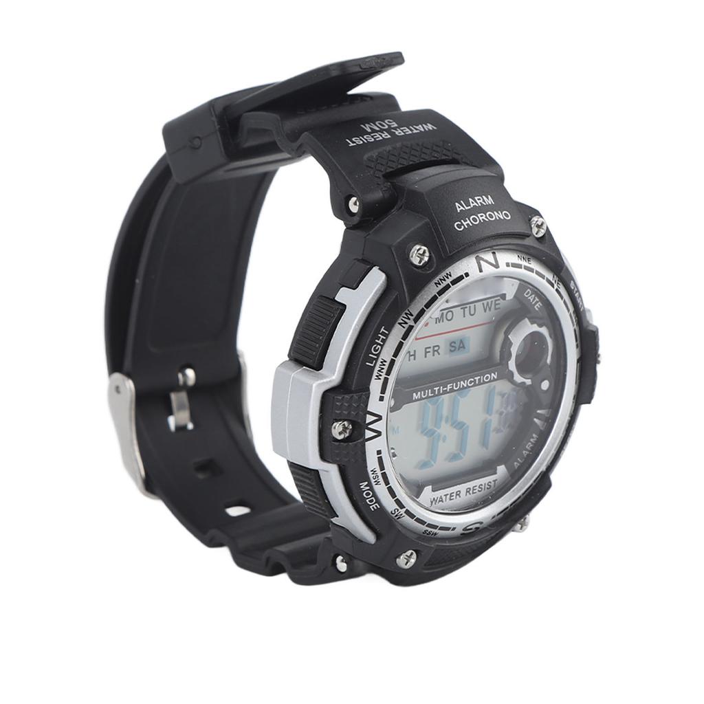 Multi Function Digital Watch 68mAh Luminous WR50M Waterproof Digital Sports Watch for Men Boys Silver