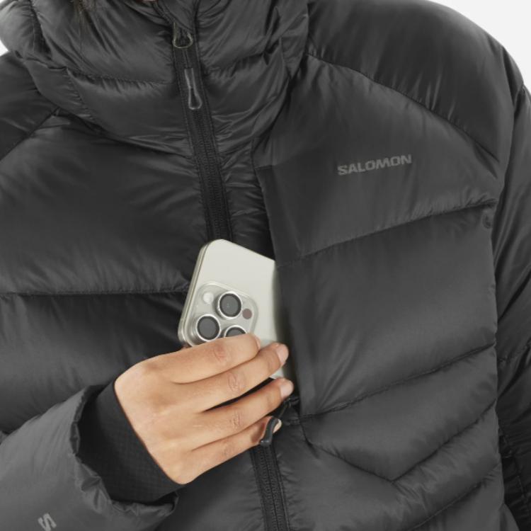 Salomon Solid Color Hooded Zipper Long Sleeve Down Jacket Women outerwear Black LC2360700