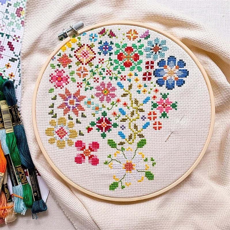 A Flower a Day Cross Stitch Kit for Beginners Friendily, Bloom a Day Cross Stitch Set, Embroidery Needlepoint Patterns DIY Floral Embroidery Kit