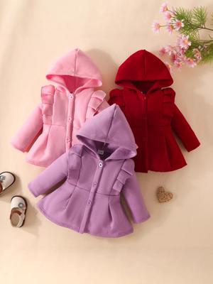 Baby Girl Hooded Lace Long Sleeve Coat for Winter and Autumn