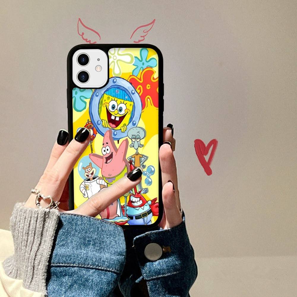 

Cartoon Cute S-SpongeBob Anime Phone Case For Iphone 11 12 13 14 15 Pro Max 17 16 Plus Hard PC+TPU Back Cover iPhone 15pro max