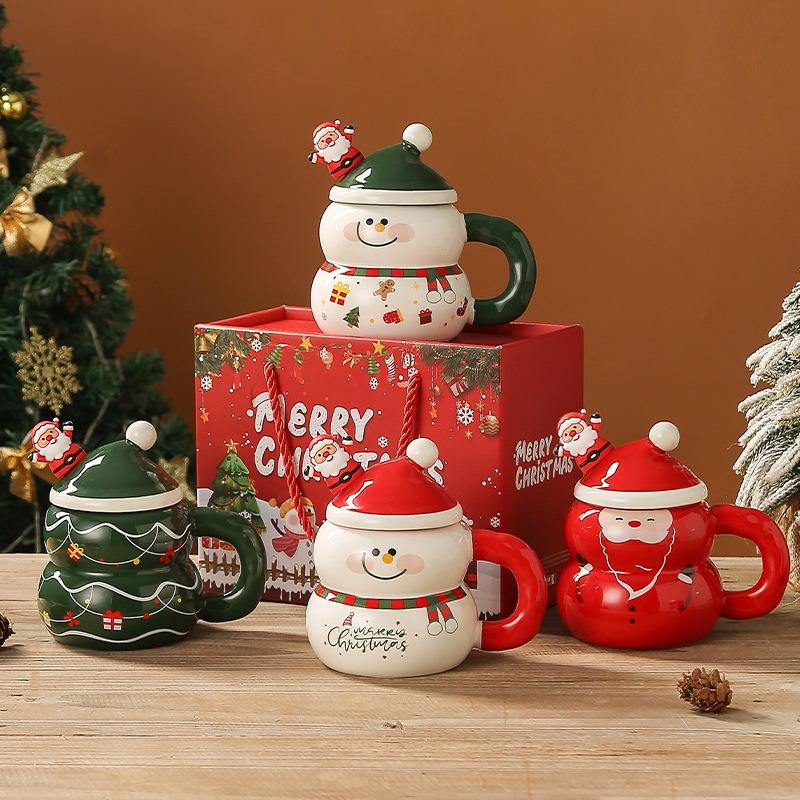 Creative Christmas Ceramic Cup Cartoon Snowman Mugs Gift Box for Christmas Household Coffee Mug Milk Cup