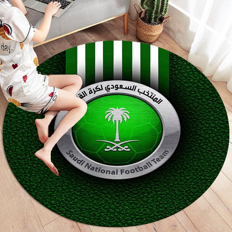 Saudi Senior National Football Team Round Area Rug,Carpet Rug for Living Room Bedroom Sofa Playroom Decor,Non-slip Floor Mat