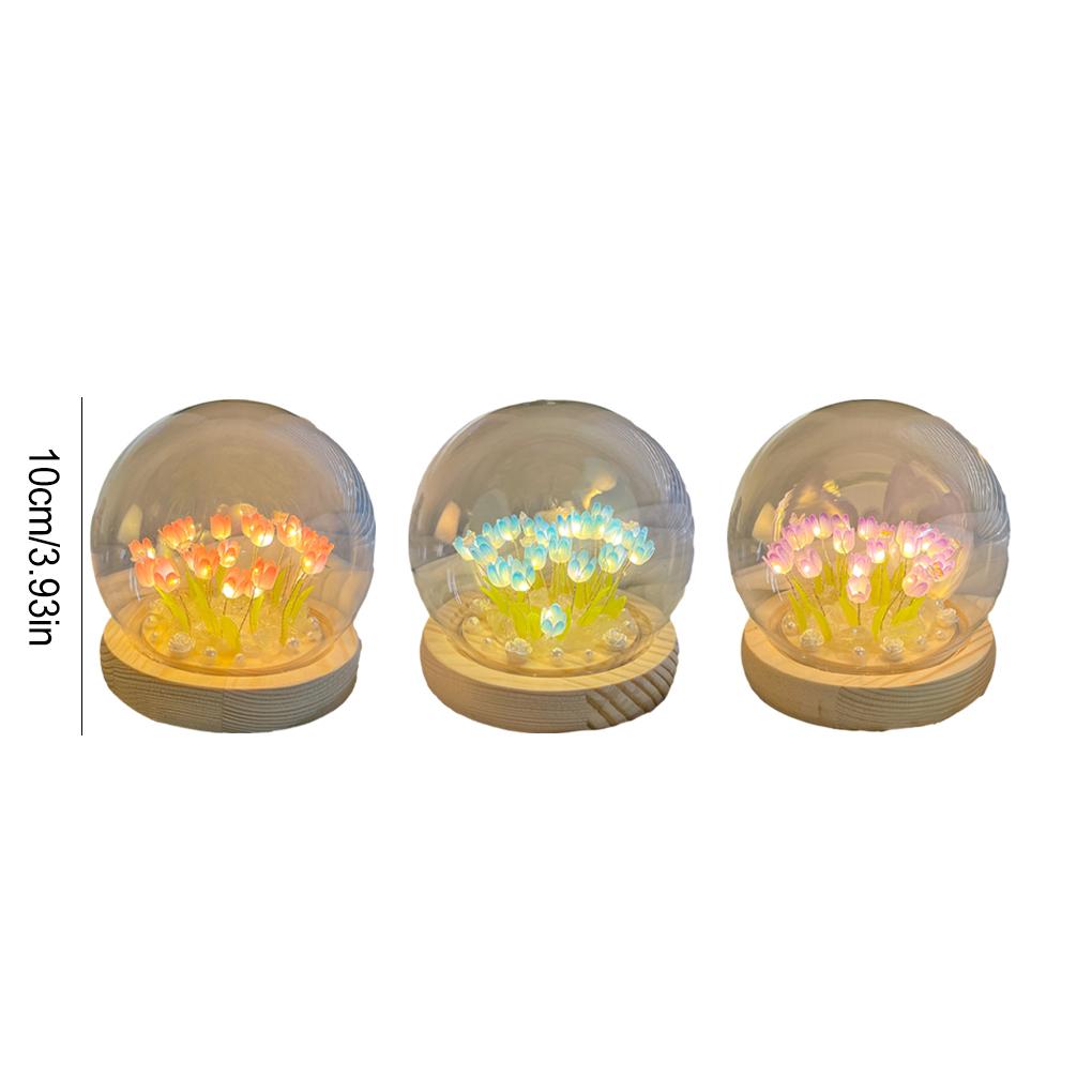 Glass DIY Tulips Night Light Romantic And Exquisite Decoration For Bedroom Mini Tulips Flower Light