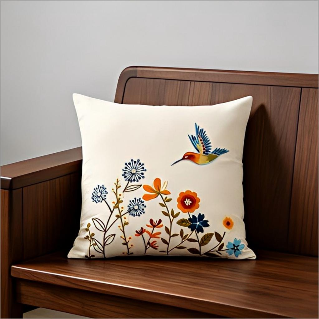 Hummingbird Floral Throw Pillow Cover Vintage Boho Flower Bird Decorative Cushion Case For Sofa Couch Home Decor