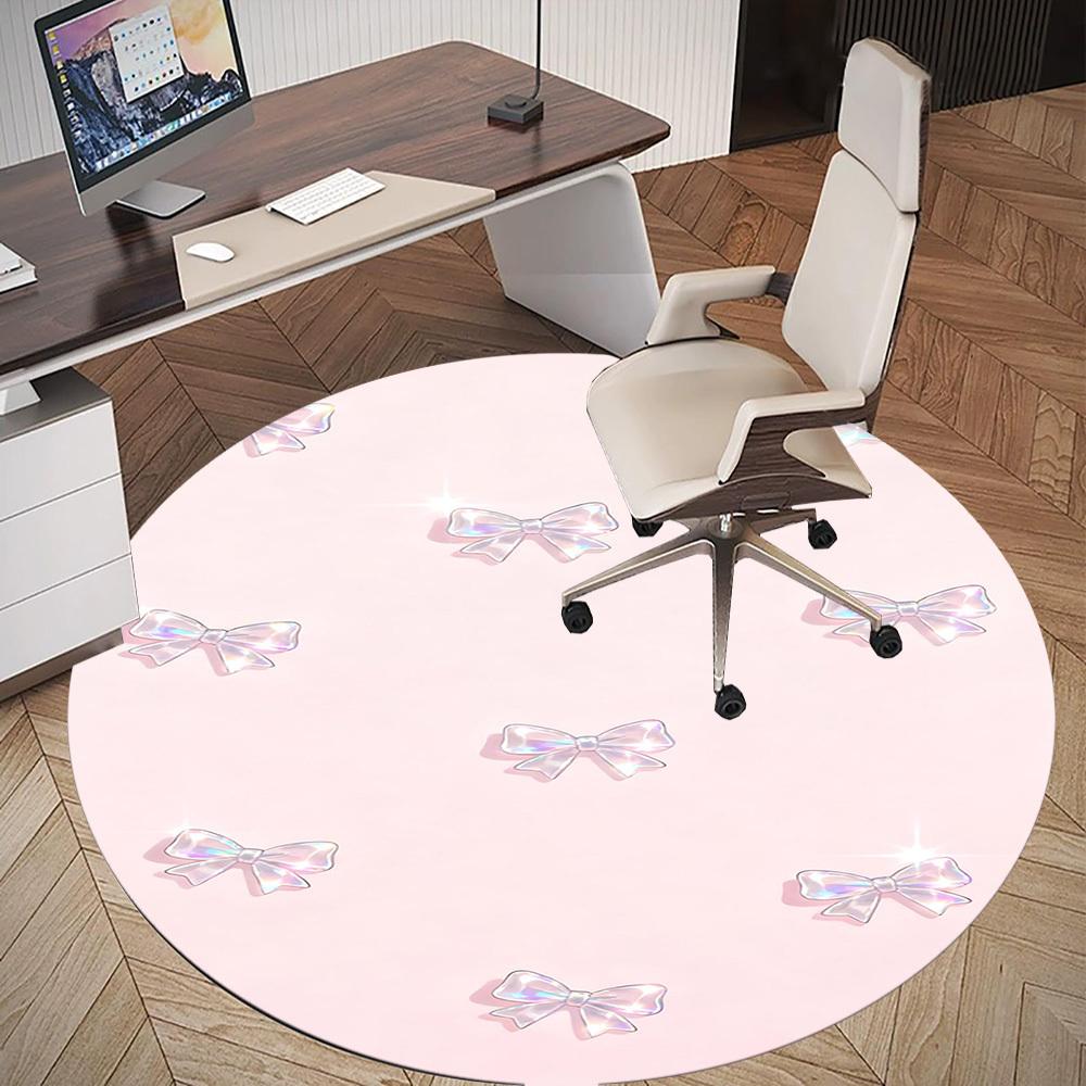 1pc Bowknot Pink Round Chair Mat Office Area Rug - Non-Slip, Floor Mat for Office, Bedroom, and Indoor Decor P127049