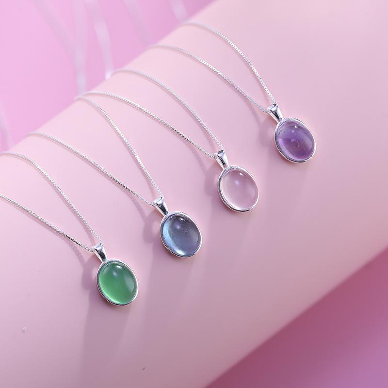 S925 Sterling Silver Natural Aquamarine Necklace for Women Elegant Oval Moonstone Pendant Clavicle Chain
