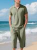 Men's Breathable Linen Polo Shirt & Three-Quarter Beach Pants Set