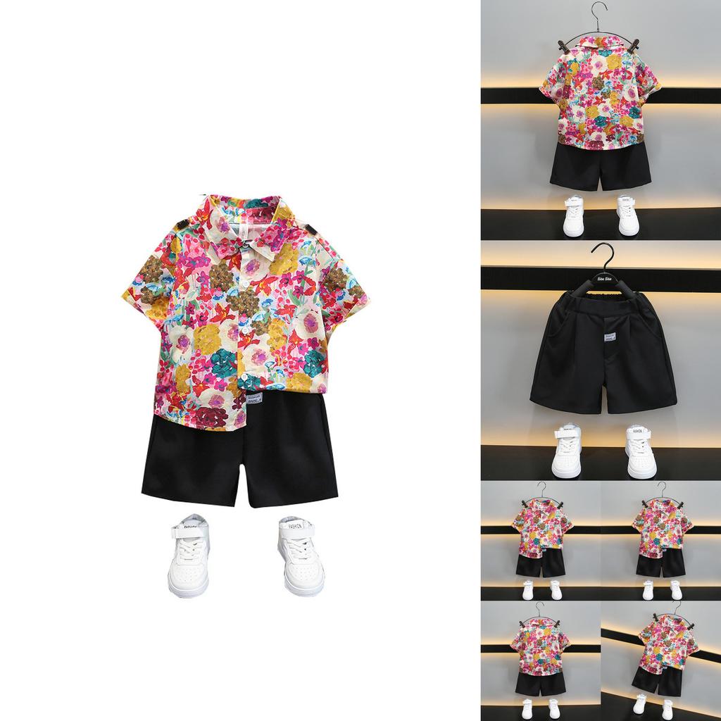 Stylish Boys Summer Short Sleeve Shirt Set For Kids With Floral Design And Soft Fabric