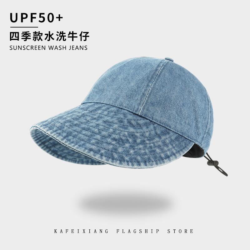Denim Bucket Hat Women Spring and Autumn Big Head Circumference Plain Face Covering Cap Showing Small Face