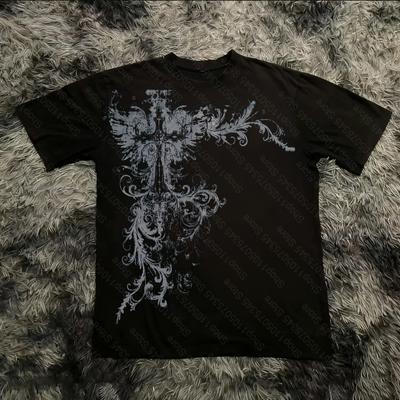 T-shirt Imprimé Style Gothique Classique Rétro Chemise Surdimensionnée Chemises High Street Gothique Col Rond Hauts en Coton Nouveau T-shirt Homme Femme